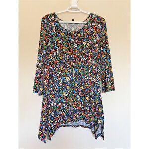 Cable & Gauge Black Colorful Multicolor Floral Flower Stretch Tunic Top Shirt M